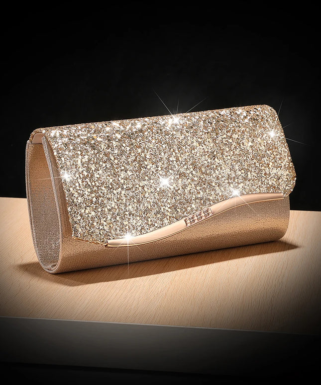 حقيبة كف لامعة بسلسلة معدنية