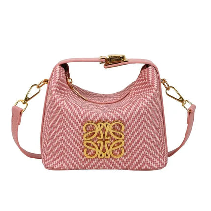 حقيبة يد وكتف بنقشة خطوط متقاطعة