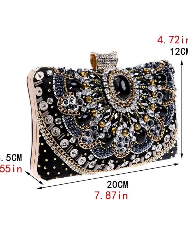 حقيبة كف مرصعة بالخرز على شكل صندوق