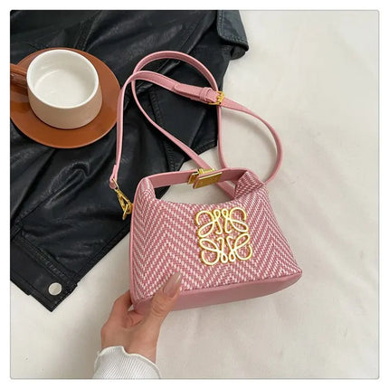 حقيبة يد وكتف بنقشة خطوط متقاطعة