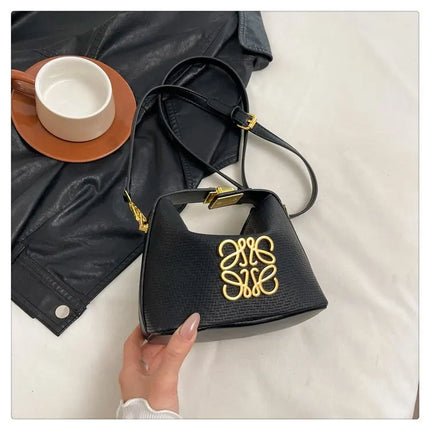 حقيبة يد وكتف بنقشة خطوط متقاطعة