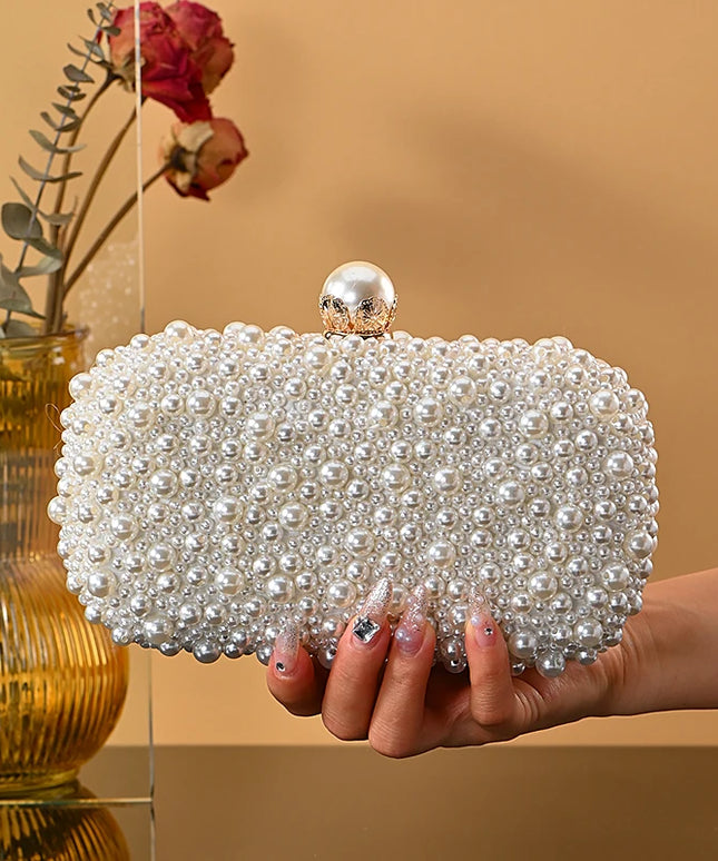 حقيبة كف مزينة بالخرز بسلسلة معدنية للحفلات