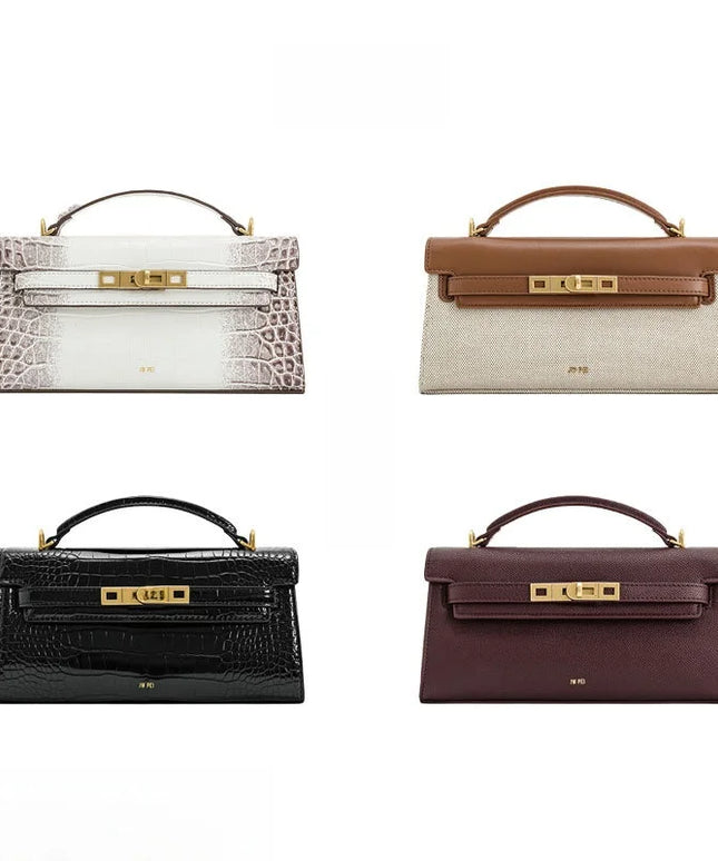 حقيبة كتف بنمط جلدي مع قفل معدني