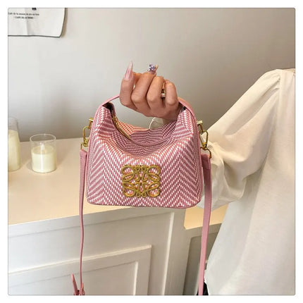 حقيبة يد وكتف بنقشة خطوط متقاطعة