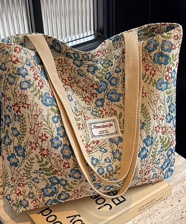 حقيبة كتف بنقوش ملونة وجيوب متعددة