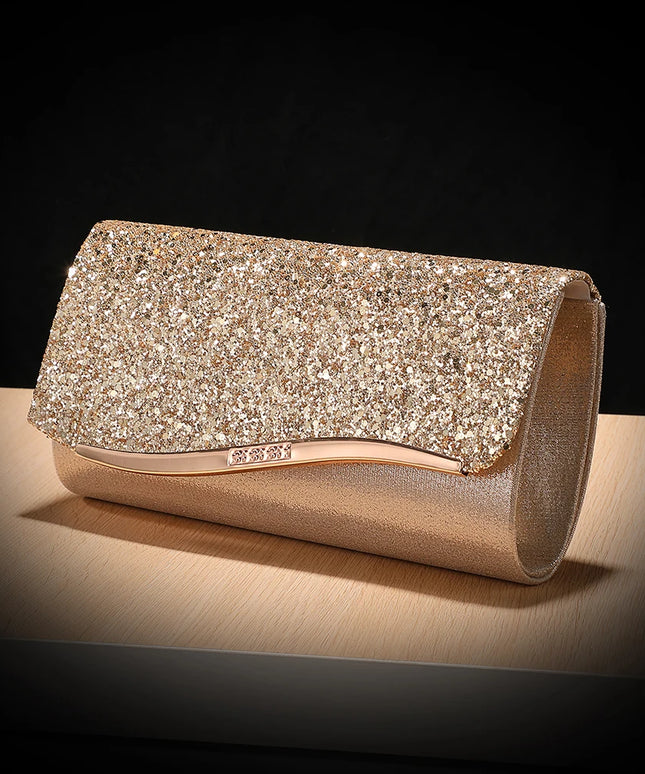 حقيبة كف لامعة بسلسلة معدنية