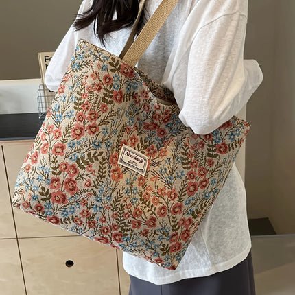 حقيبة كتف بنقوش ملونة وجيوب متعددة